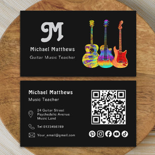 Carte De Visite Musique Guitare Enseignant QR Code Social Media Cu