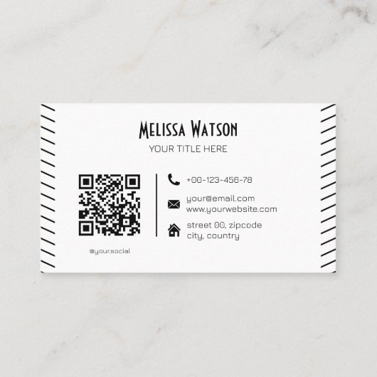 Carte De Visite Mustache de code QR noir et blanc unique (Dos)