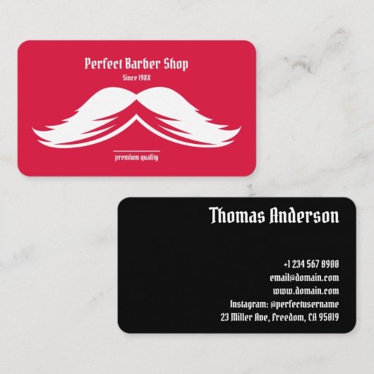Carte De Visite Mustache Red Black Unique Creative Simple Barber (Devant / Derrière)