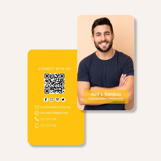 Carte De Visite Mustard Yellow QR Code Photo Connect Modern
