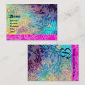 Carte De Visite MYRTLE MONOGRAMME, bleu turquoise rose fuchsia per (Devant / Derrière)