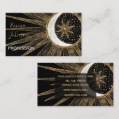 Carte De Visite Mystic Black Gold Sun Moon Mandala (Devant / Derrière)