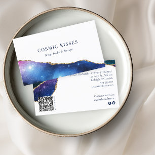 Carte De Visite Mystic Blue Crystal Geode Gold Business Logo QR