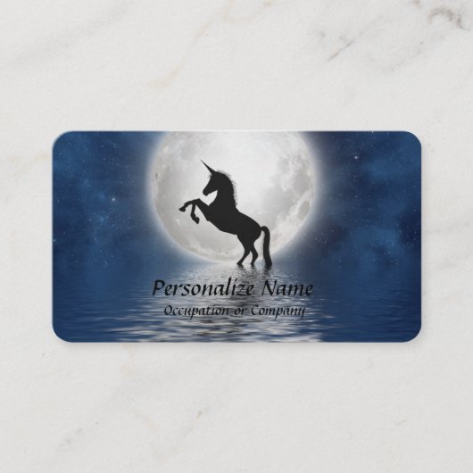 Carte De Visite Mythique Unicorne Silhouette Pleine lune Océan (Devant)