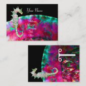 Carte De Visite Nacre & hippocampe MONOGRAMME rose fuchsia (Devant / Derrière)