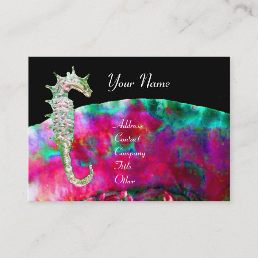 Carte De Visite Nacre & hippocampe MONOGRAMME rose fuchsia (Devant)