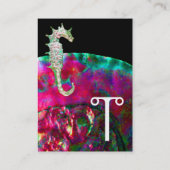 Carte De Visite Nacre & hippocampe MONOGRAMME rose fuchsia (Dos)