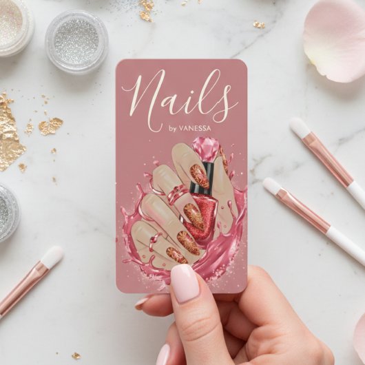 Carte De Visite Nail Art Studio Manicurist Artist Red Blush Pink