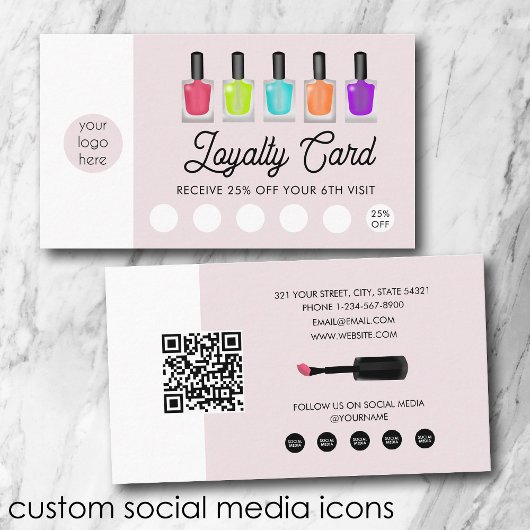 Carte De Visite Nail Artist Business Logo QR Code Loyalty 