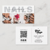 Carte De Visite Nail Artist Elegant Photo Collage QR Code Logo (Devant / Derrière)