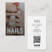 Carte De Visite Nail Artist Elegant Script Photo Monogram QR Code (Devant / Derrière)