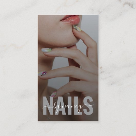 Carte De Visite Nail Artist Elegant Script Photo Monogram QR Code (Devant)