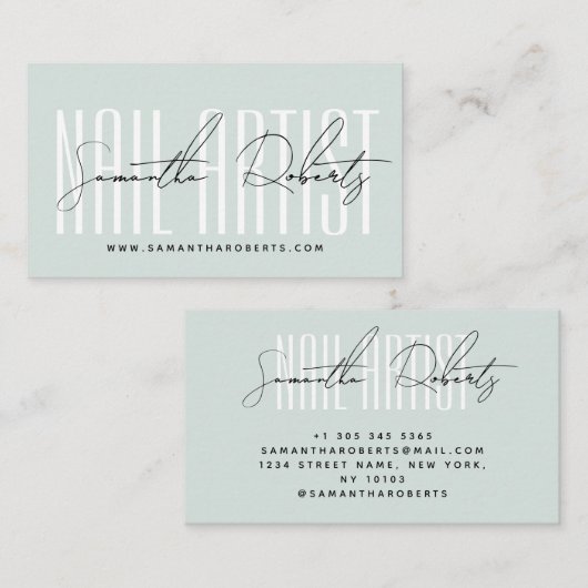 Carte De Visite Nail artist modern typography script blue (Devant / Derrière)