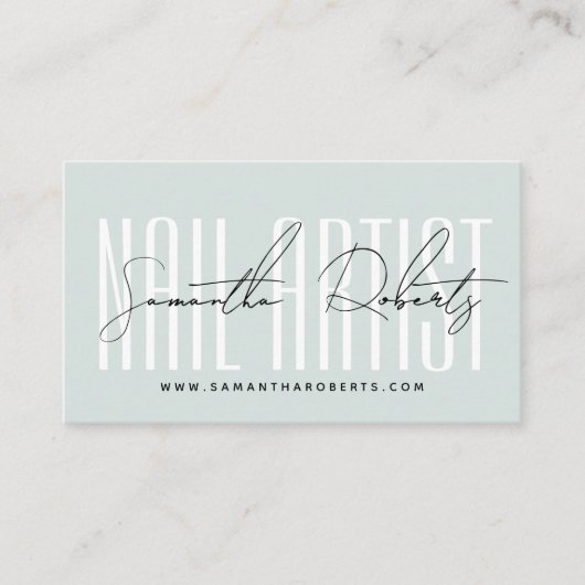 Carte De Visite Nail artist modern typography script blue (Devant)