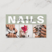 Carte De Visite Nail Artist Photo Collage Qr Code Logo Sage Green  (Devant)