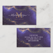 Carte De Visite Nail Artist Purple Agate Gold Monogram (Devant / Derrière)