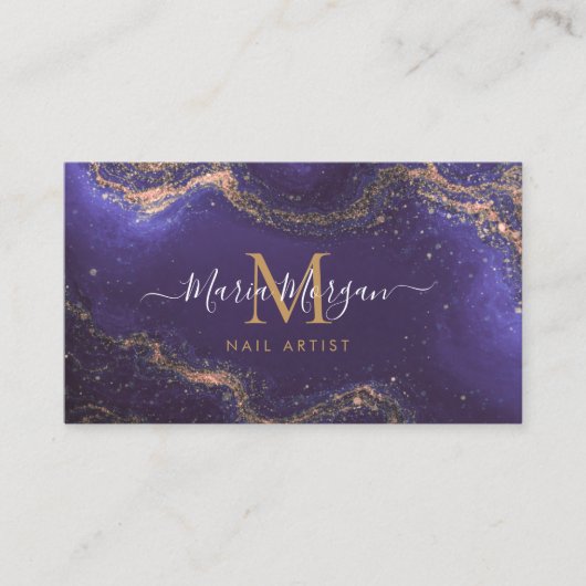 Carte De Visite Nail Artist Purple Agate Gold Monogram (Devant)