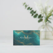 Carte De Visite Nail Artist Turquoise Teal Agate Gold Monogram (Debout devant)