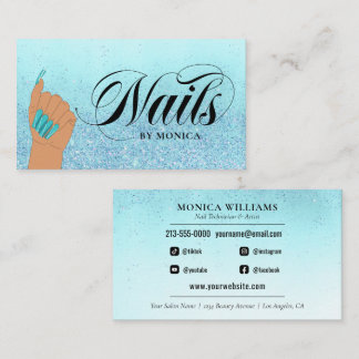 Carte De Visite Nail Manicurist Tech Turquoise Glam Parties scinti