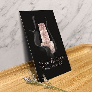 Carte De Visite Nail Salon Manicurist Modern Black & Rose Gold