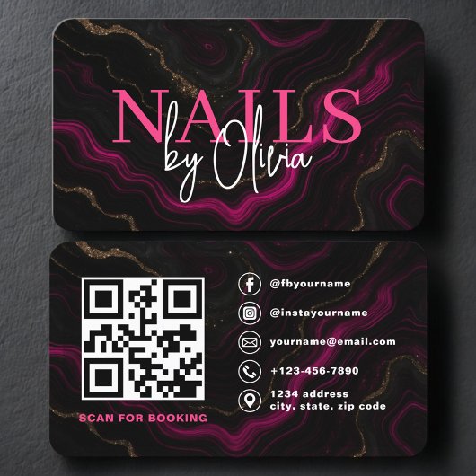 Carte De Visite Nail Specialist Artist  QR Code Pink Black