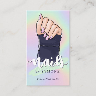 Carte De Visite Nail Tech Artiste Beauté Salon Pastel Holographiq