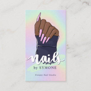 Carte De Visite Nail Tech Artiste Beauté Salon Pastel Holographiqu