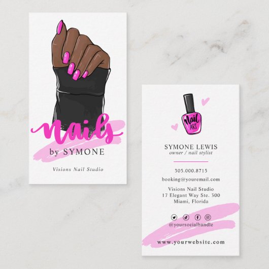 Carte De Visite Nail Tech Artiste Nail Concepteur Nail Salon Bu (Devant / Derrière)