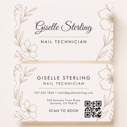 Carte De Visite Nail Tech Floral QR Code Professional