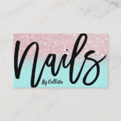 Carte De Visite Nail Tech Girly Mint Parties scintillant rose Ombr (Devant)