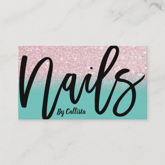 Carte De Visite Nail Tech Girly rose Parties scintillant Ombre Typ (Devant)