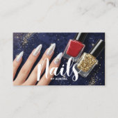 Carte De Visite Nail Tech Glam Navy glitter Business Card (Devant)