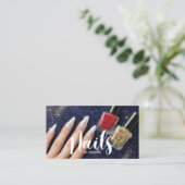 Carte de visite Nail Tech Glam Navy pailletée (Debout devant)