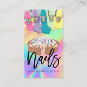 Carte De Visite Nail Tech - Hands Diamond Logo - Salon Holographiq