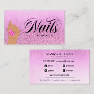 Carte De Visite Nail Tech Manicure Artiste Hot Pink Glam Parties s