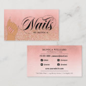 Carte De Visite Nail Tech Manicure Artiste Peach Gold Glam Parties (Devant / Derrière)