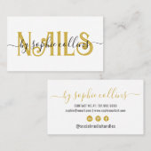 Carte De Visite Nail Tech Nail Art Or Blanc (Devant / Derrière)