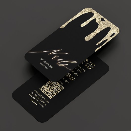 Carte De Visite Nail Tech Nail Artist Black Gold Drift Moderne