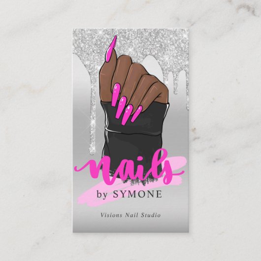 Carte De Visite Nail Tech Nail Artist Salon Silver Parties scintil (Devant)