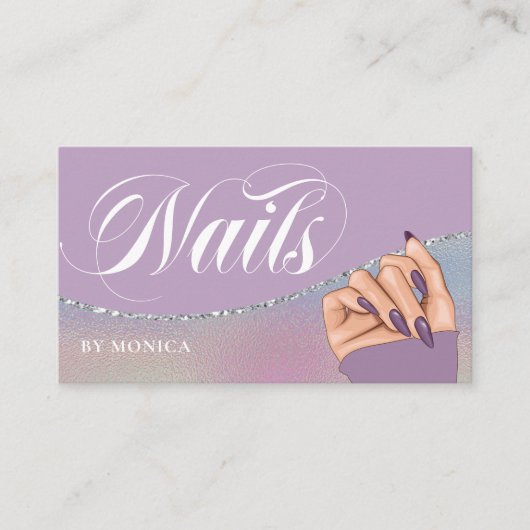 Carte De Visite Nail Tech, Nail Salon Purple Élégant (Devant)