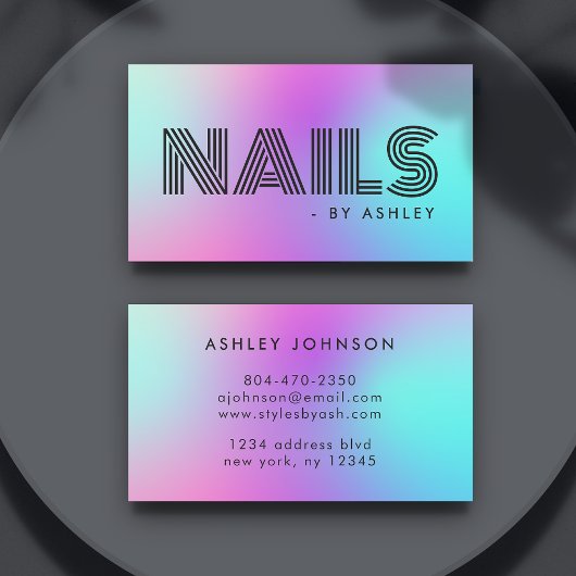 Carte De Visite Nail Tech Professional Neon moderne rose et bleu