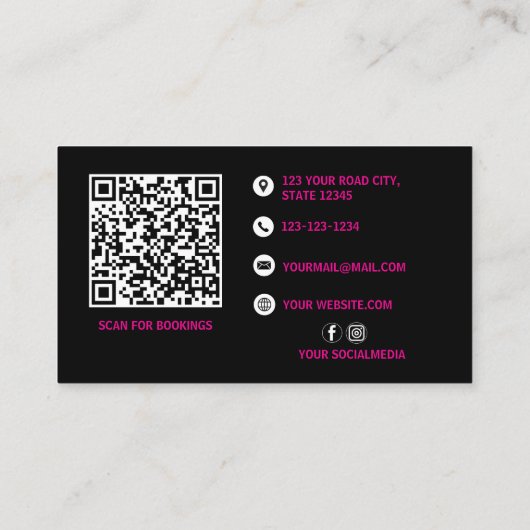 Carte De Visite Nail Tech Retro rose Neon QR Code tendance (Dos)