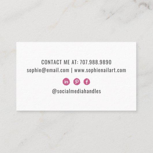 Carte De Visite Nail Tech rose blanc (Dos)