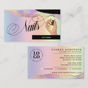 Carte De Visite Nail Tech/Salon - Holographique Pastel Rainbow, Lo