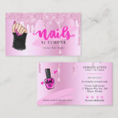 Carte De Visite Nail Tech Salon Rose Diamond Parties scintillant d (Devant / Derrière)