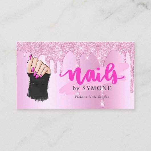 Carte De Visite Nail Tech Salon Rose Diamond Parties scintillant d (Devant)