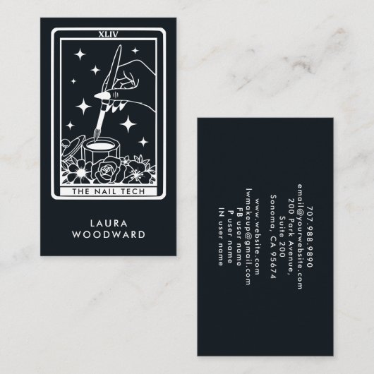 Carte De Visite Nail Tech Tarot Card Thème Noir (Devant / Derrière)
