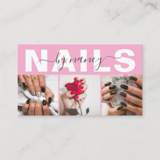 Carte De Visite Nail Tech Typography Photo Pink