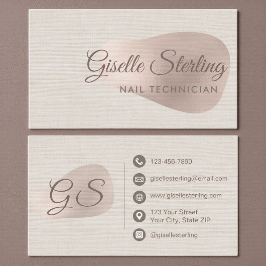 Carte De Visite Nail Technician Beige Linen Beauty