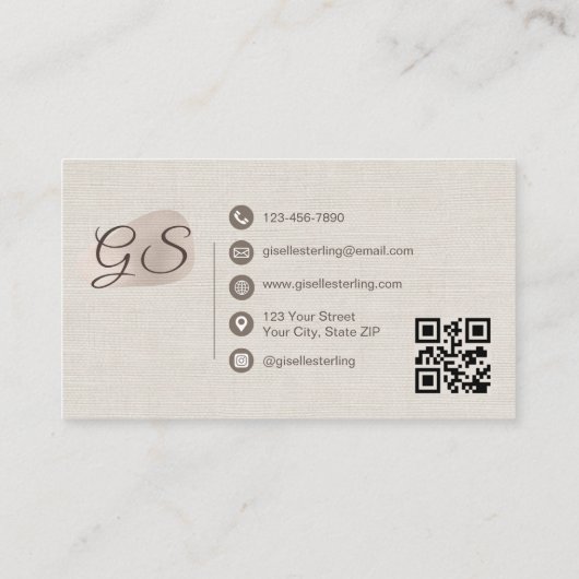 Carte De Visite Nail Technician Beige Linen Modern Elegant QR Code (Dos)